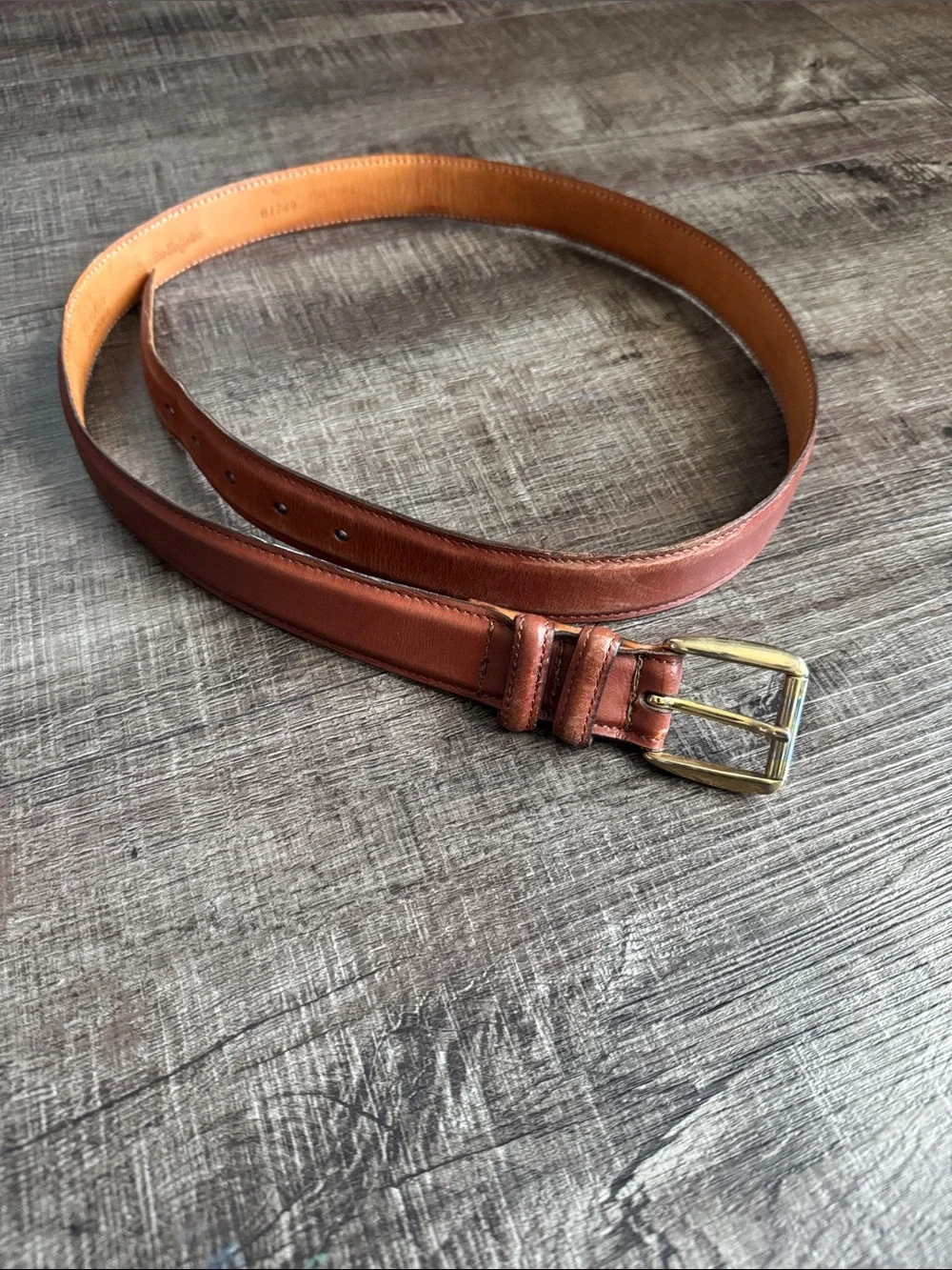 Martin Dingman Brown Leather Belt with Gold Buckle